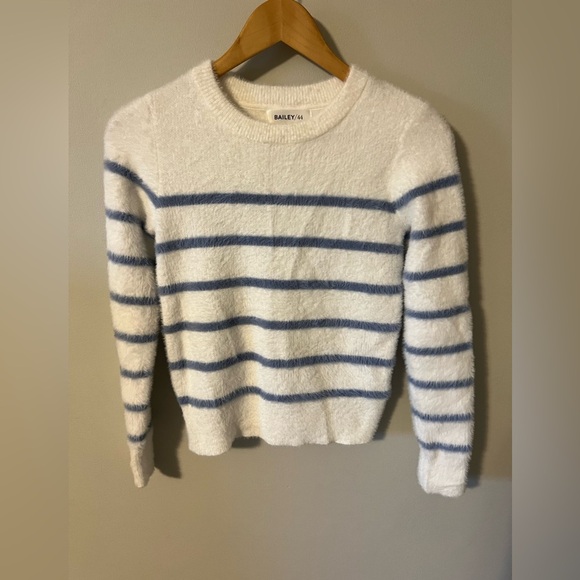 Anthropologie Bailey 44 Fuzzy Blue Stripe Crew Sweater XS - Picture 1 of 6
